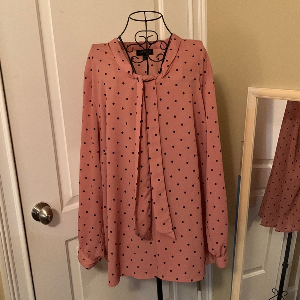 Lane Bryant pink w/black polka dots long-sleeve blouse size 26/28